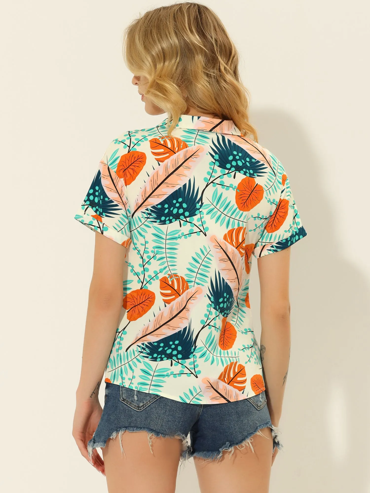 Hawaiian Floral Leaves Tropical Button Down Shirt