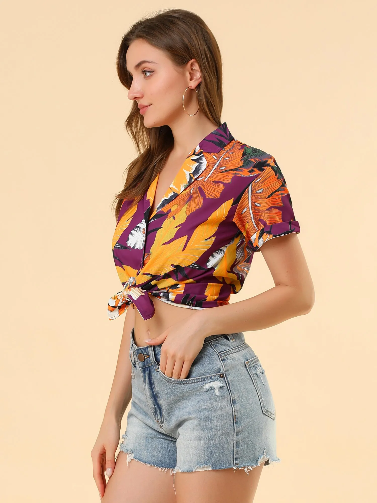Hawaiian Floral Leaves Tropical Button Down Shirt
