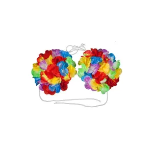 Hawaiian Multi-Coloured Flower Fancy Dress Bra - 15cm