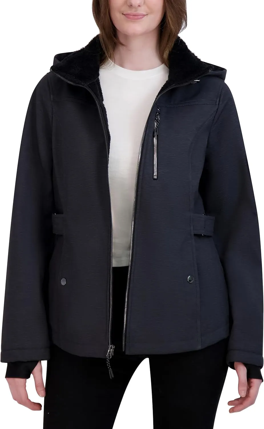 HFX Women's Softshell Power Stretch Fur Lining Jacket with Adjustable Hood