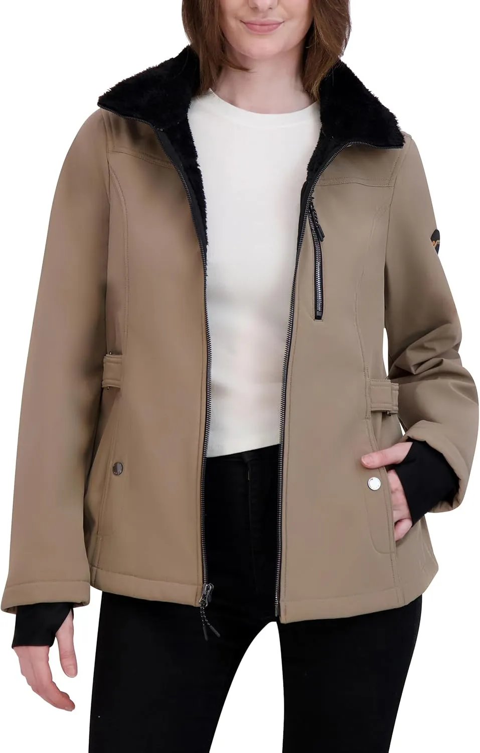 HFX Women's Softshell Power Stretch Fur Lining Jacket with Adjustable Hood
