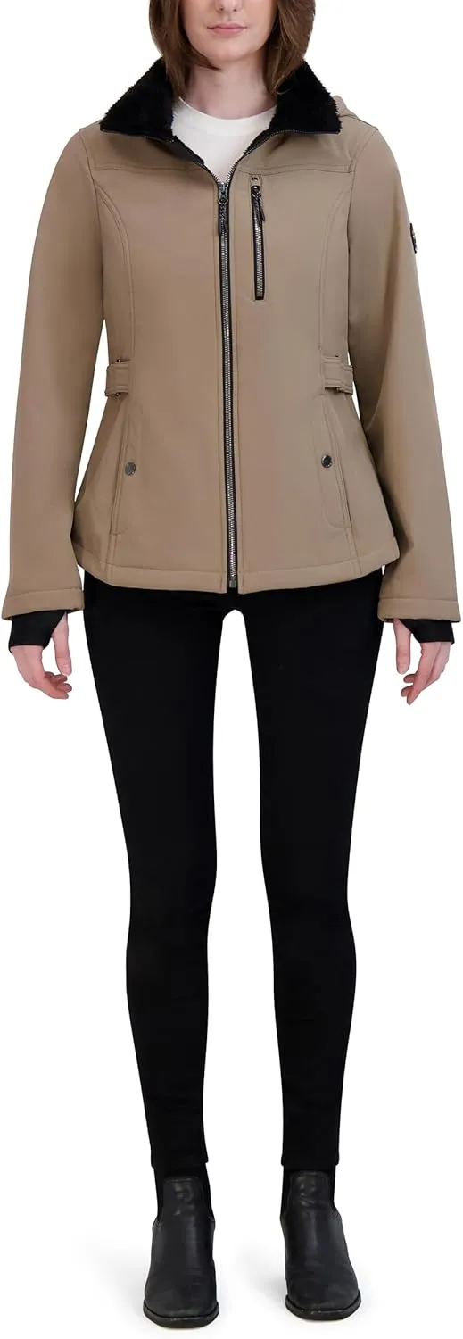 HFX Women's Softshell Power Stretch Fur Lining Jacket with Adjustable Hood