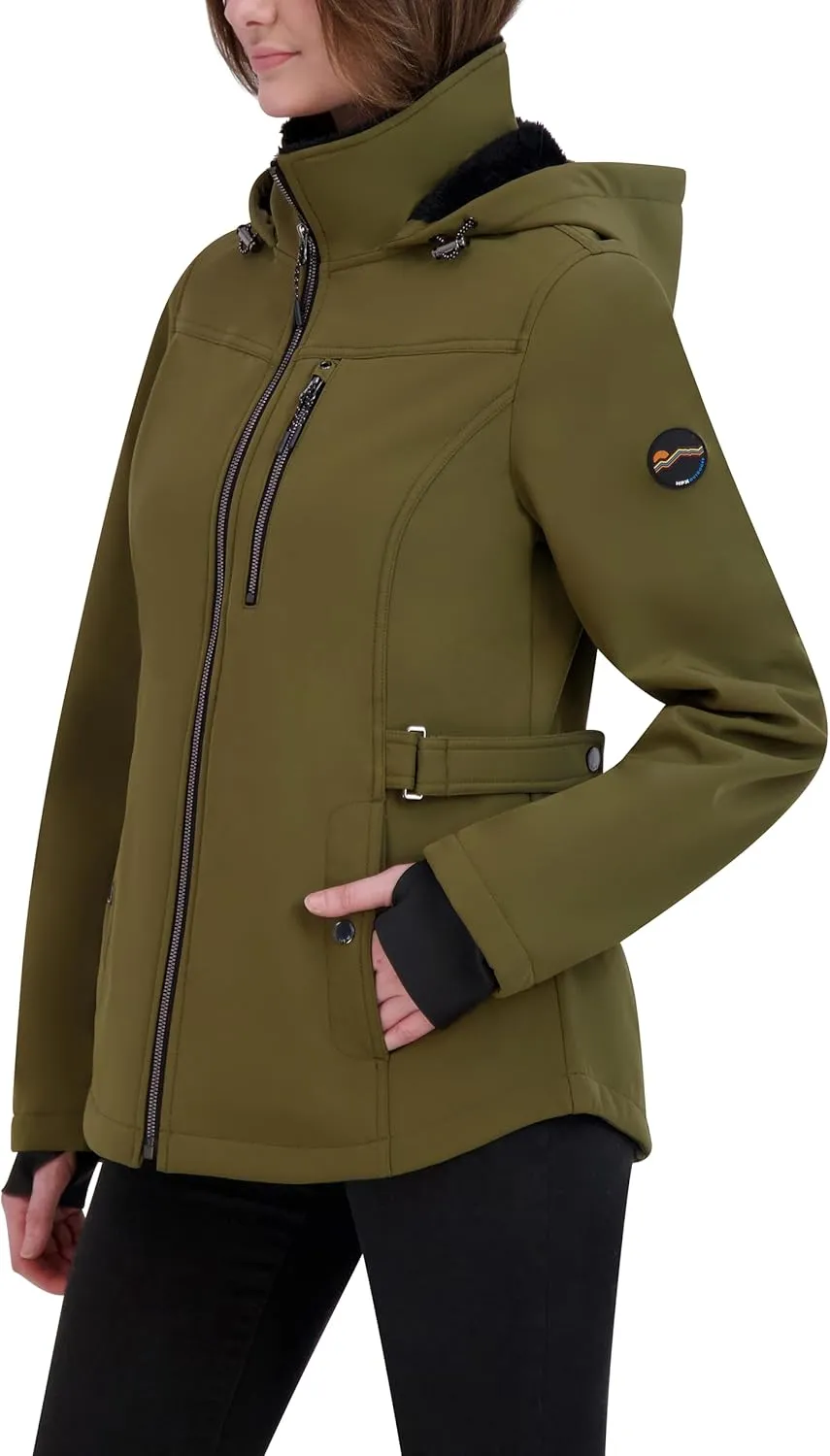 HFX Women's Softshell Power Stretch Fur Lining Jacket with Adjustable Hood