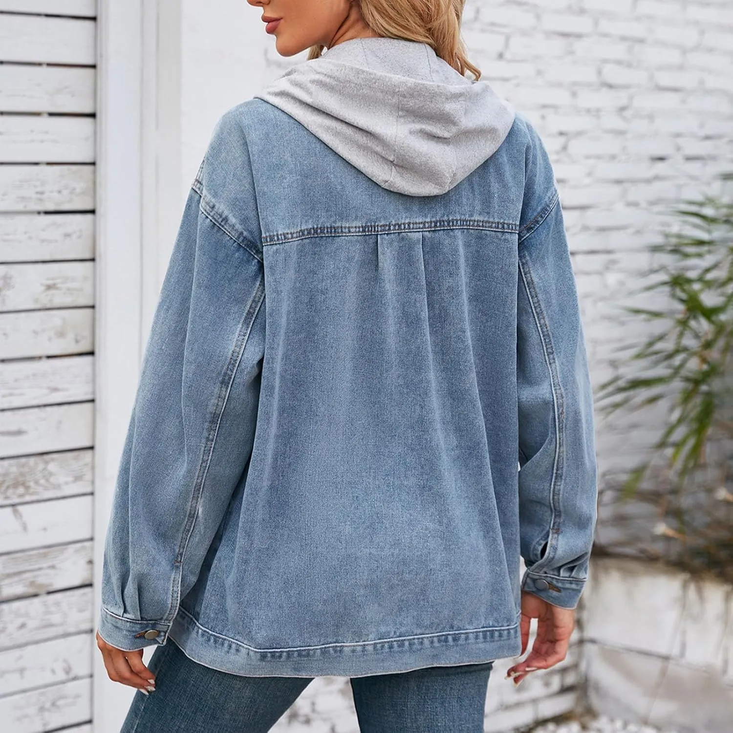 HGps8w Hooded Denim Jackets for Women Button Down Long Sleeve Casual Outerwear Fall Winter Trucker Coat with Pockets