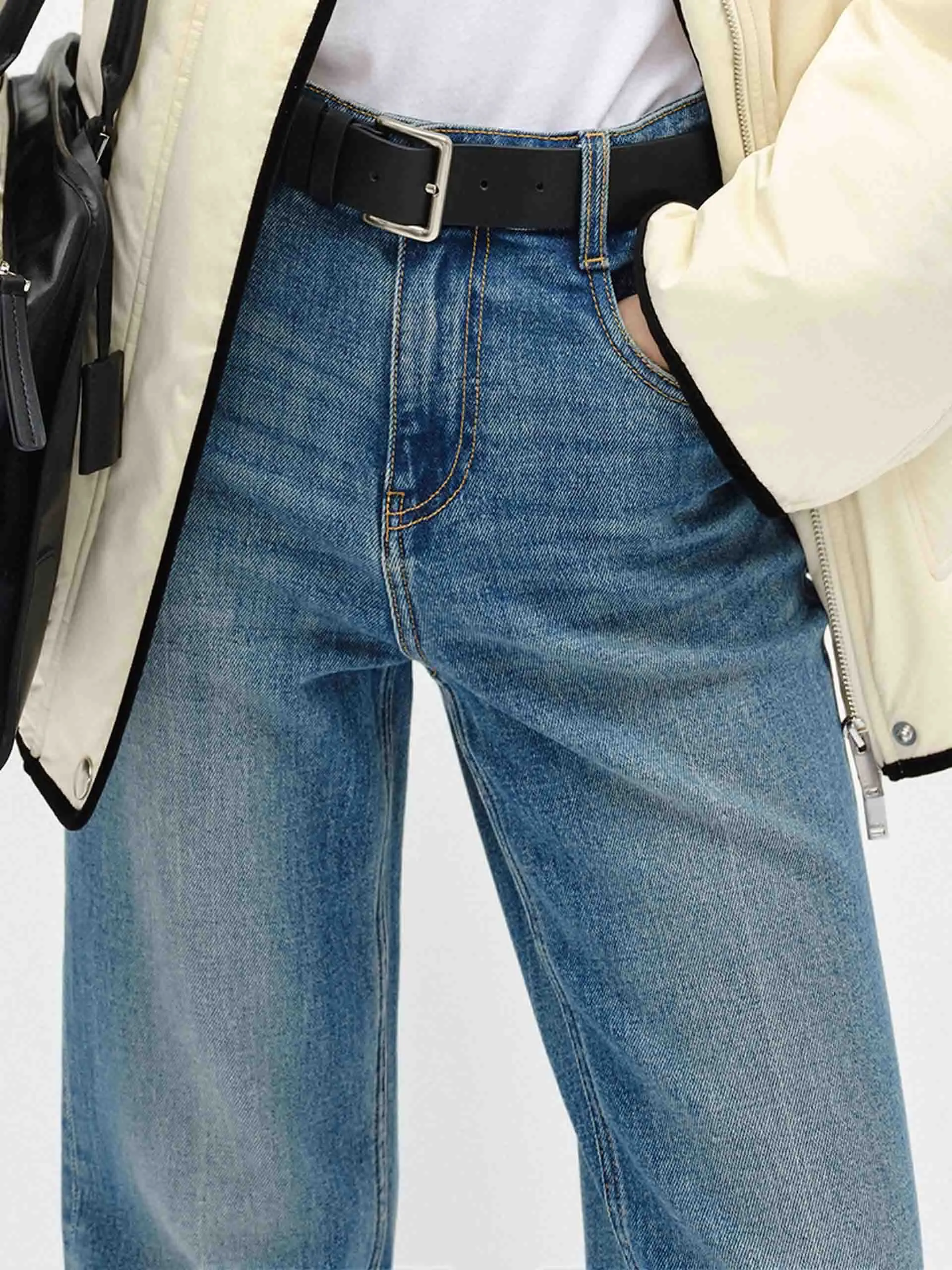 High Rise Blue Straight Jeans