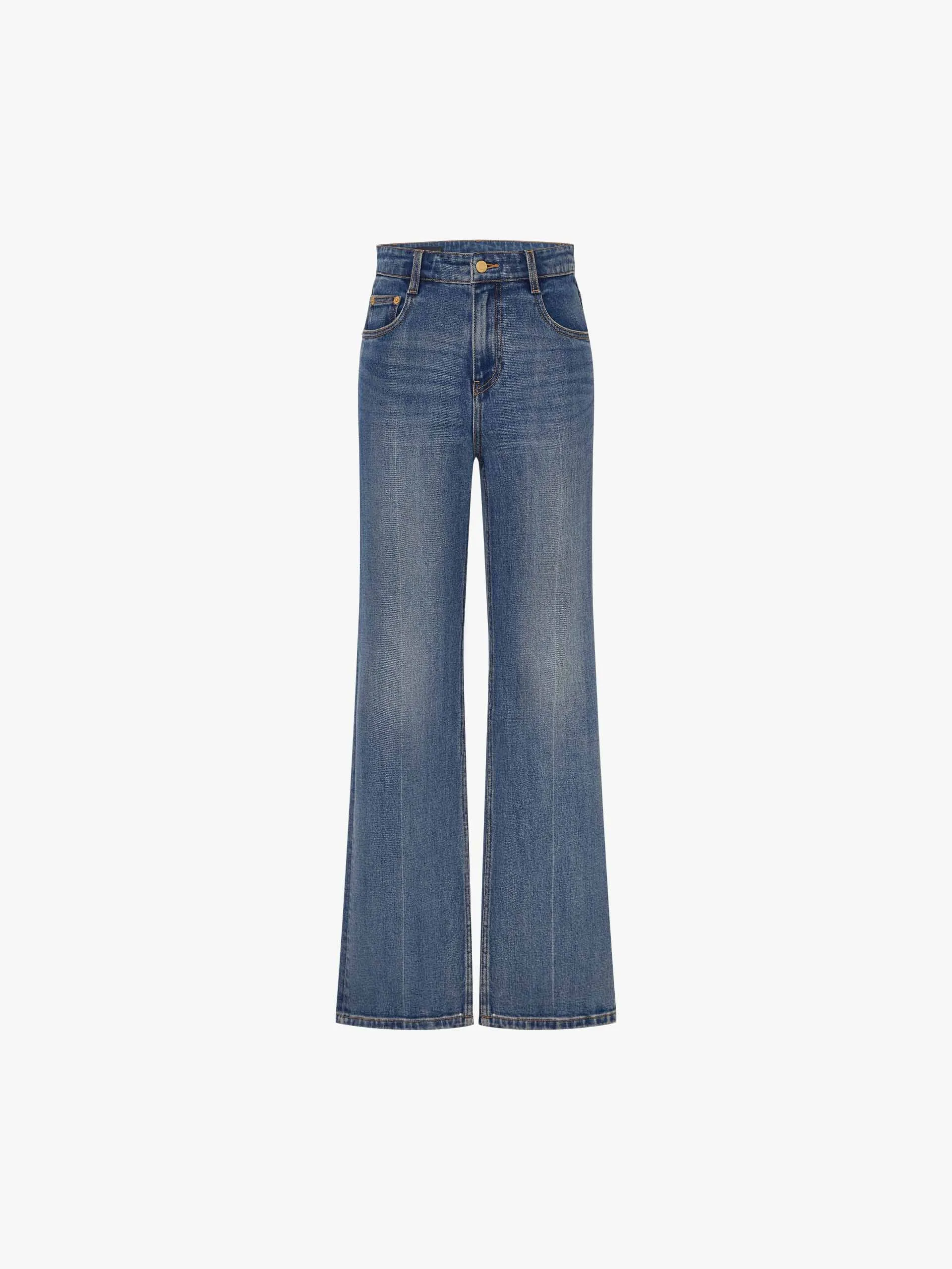 High Rise Blue Straight Jeans