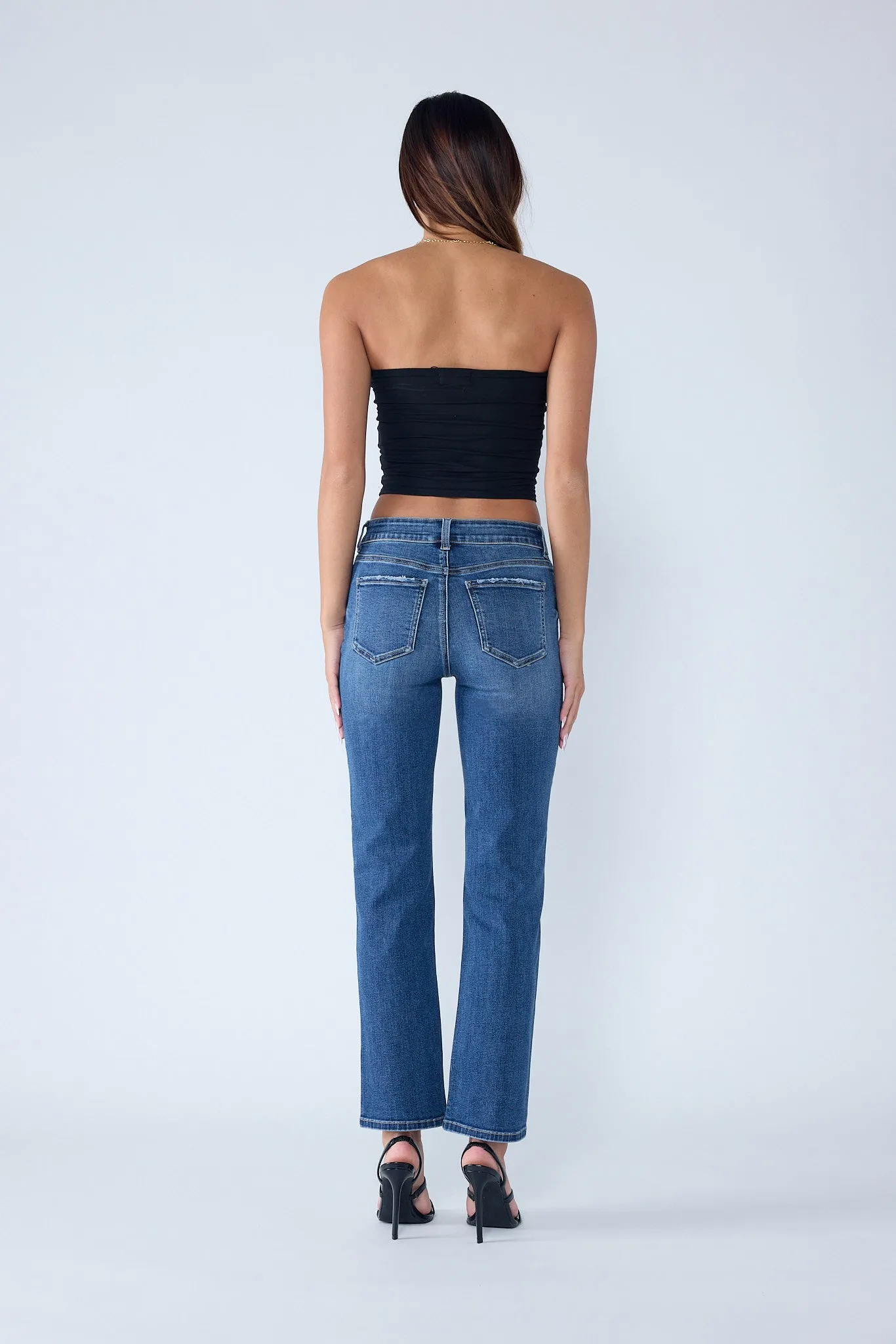 High Rise Destructed Straight Jeans