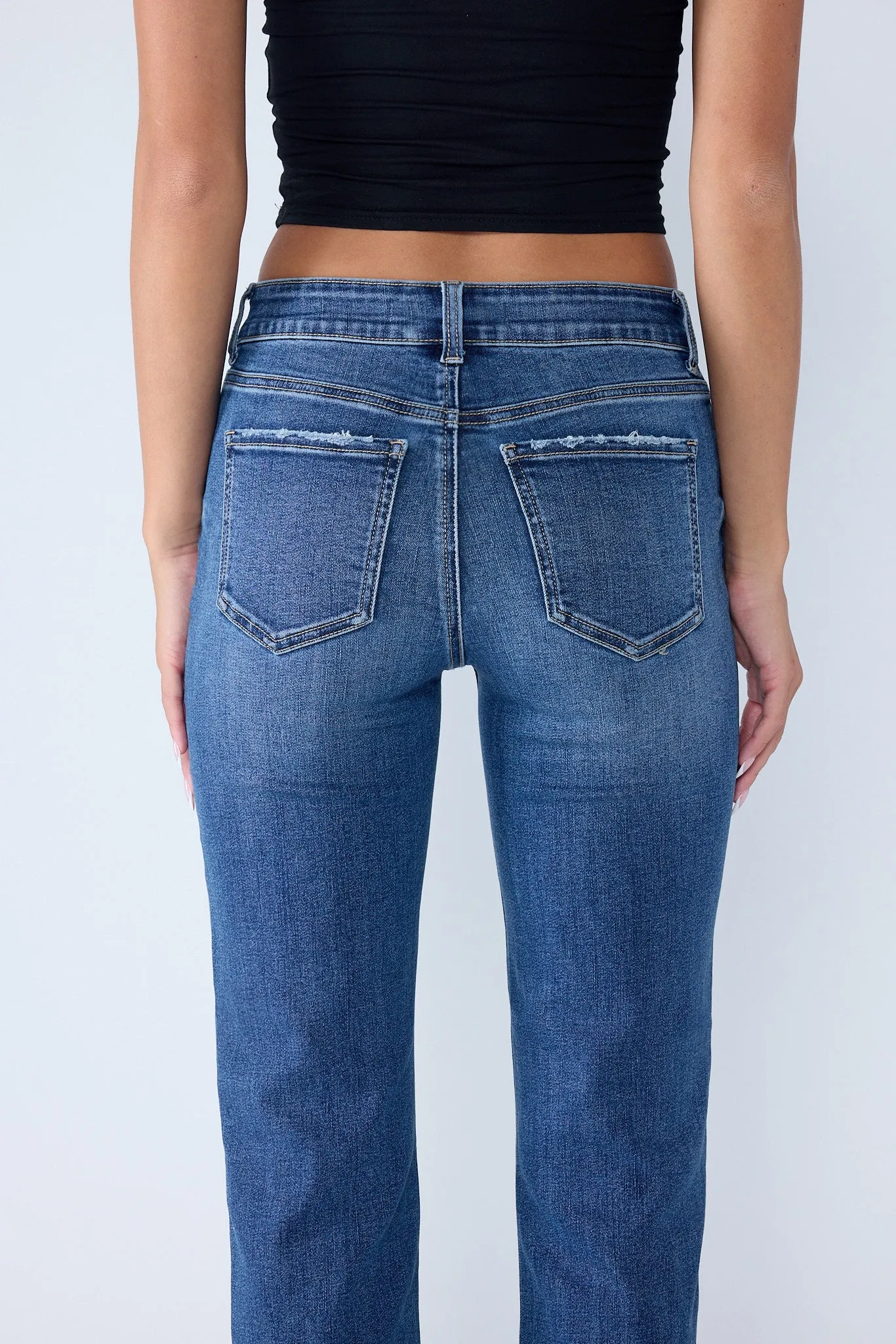 High Rise Destructed Straight Jeans