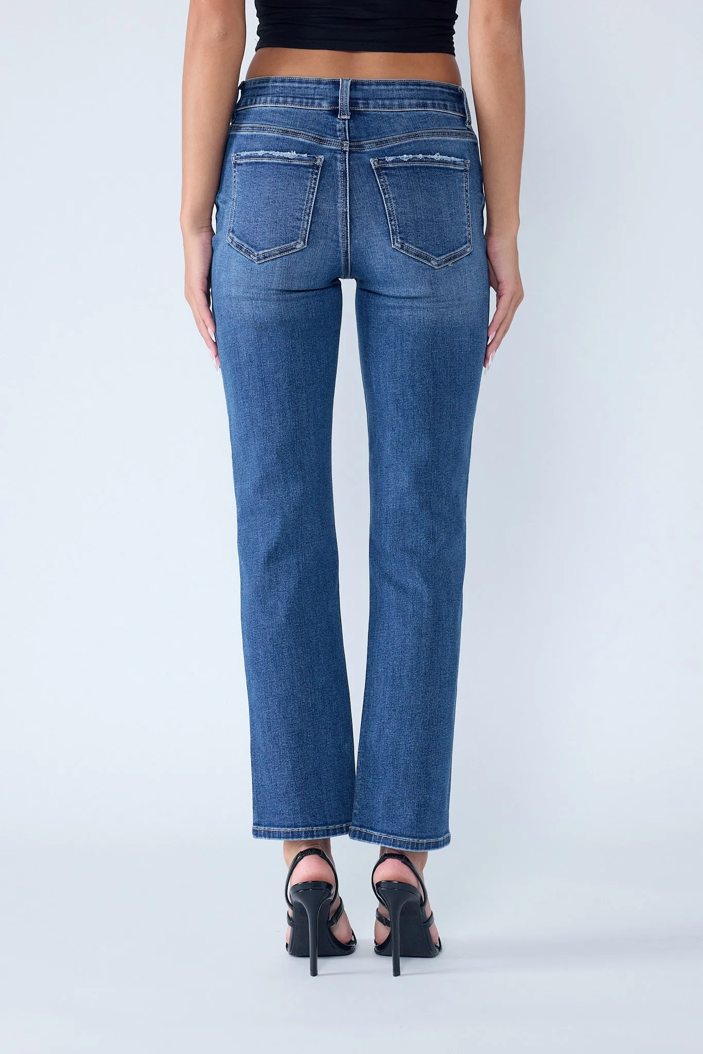 High Rise Destructed Straight Jeans