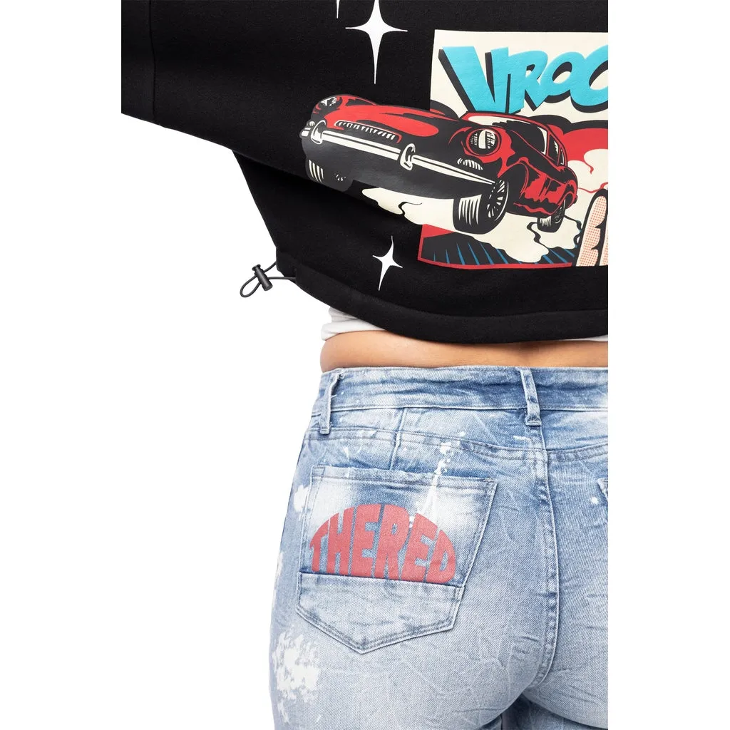 High Rise Straight Graphic Jeans - Cabana Blue