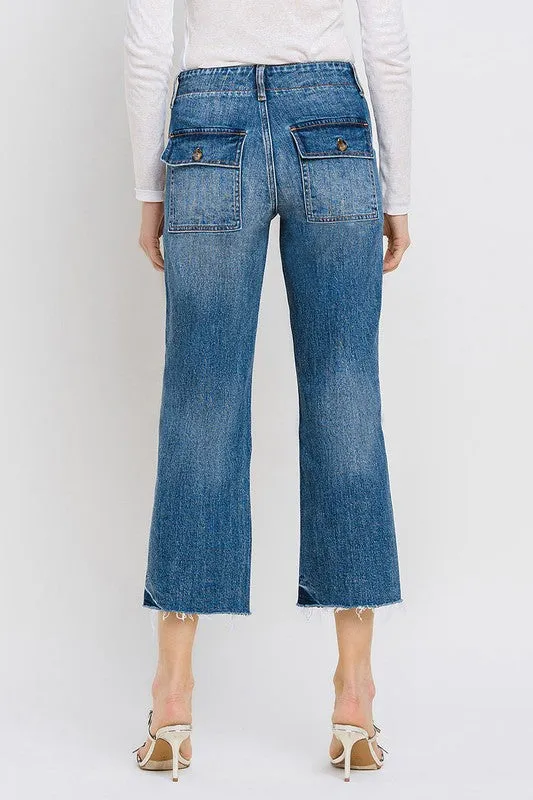 Highrise Crop Utility Straight Denim