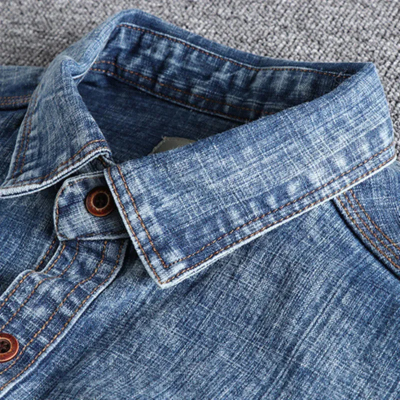 Hnzxzm Retro Male Cargo Snowflake Washed Distressed Denim Shirt Chunky Rough Cotton Uniform Light Casual Work Safari Mens Shirts Top