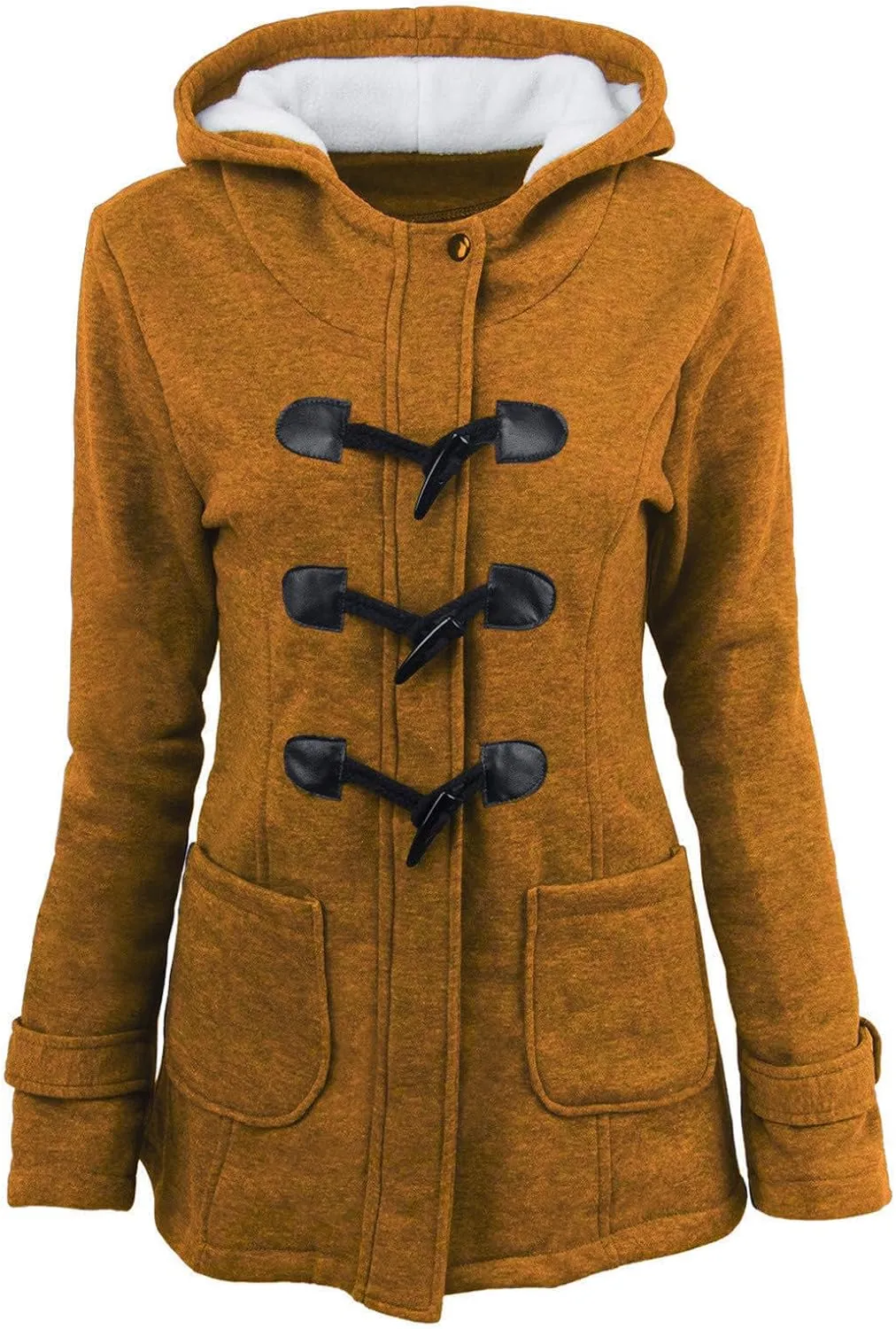 Hooded Horn Fleece Jacket for Women Classic Fashion Thicken Padded Coat Winter Warm Sherpa Lined Parkas Outerwear