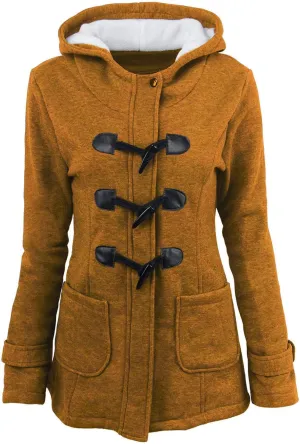 Hooded Horn Fleece Jacket for Women Classic Fashion Thicken Padded Coat Winter Warm Sherpa Lined Parkas Outerwear