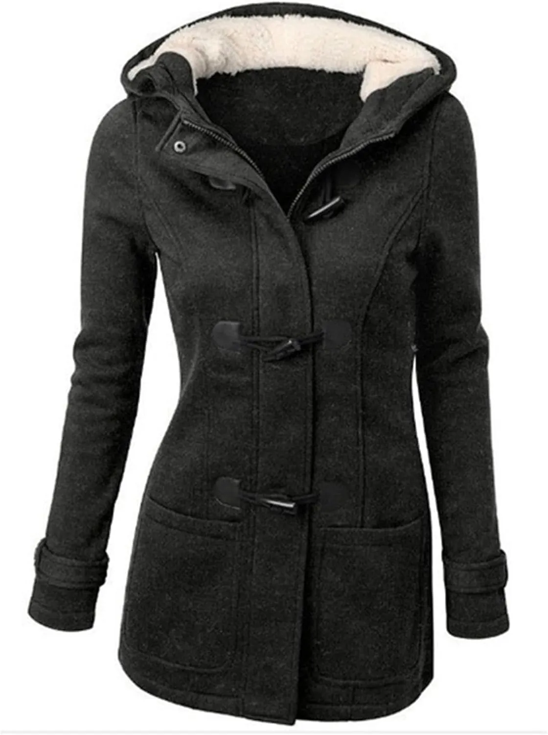Hooded Horn Fleece Jacket for Women Classic Fashion Thicken Padded Coat Winter Warm Sherpa Lined Parkas Outerwear