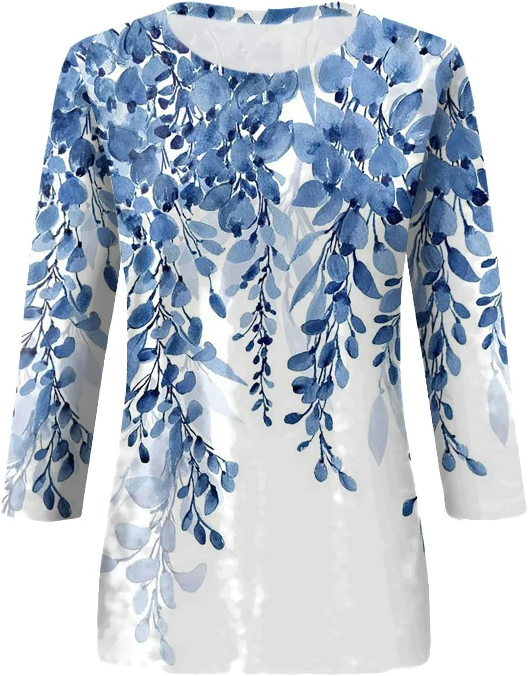HTHLVMD Womens 3/4 Length Sleeve Tops 2025 Spring Summer Floral Print Crewneck Causal Trendy Tunic Tops for Women