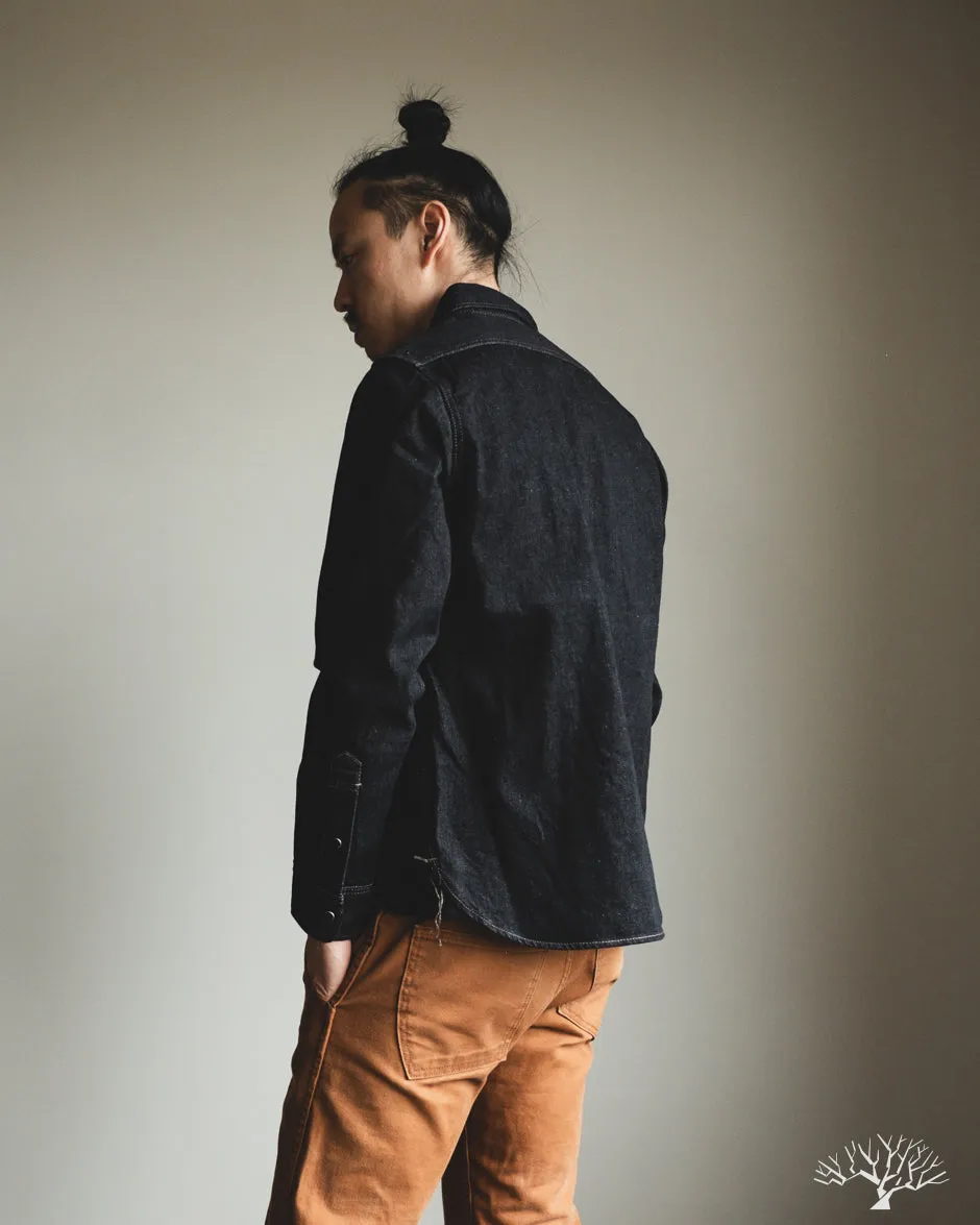 IHSH-326-BLK - 12oz Selvedge Denim Snap Work Shirt - Black