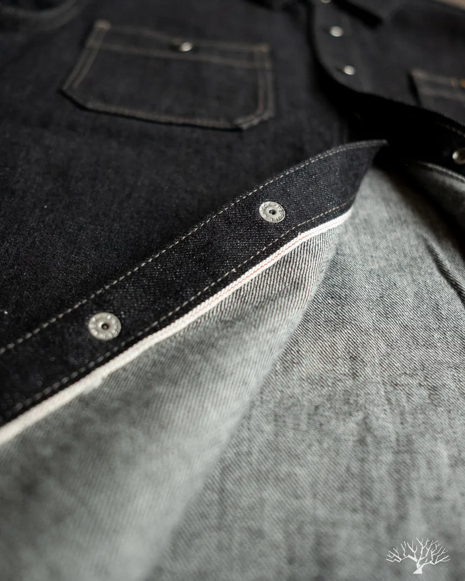 IHSH-326-BLK - 12oz Selvedge Denim Snap Work Shirt - Black