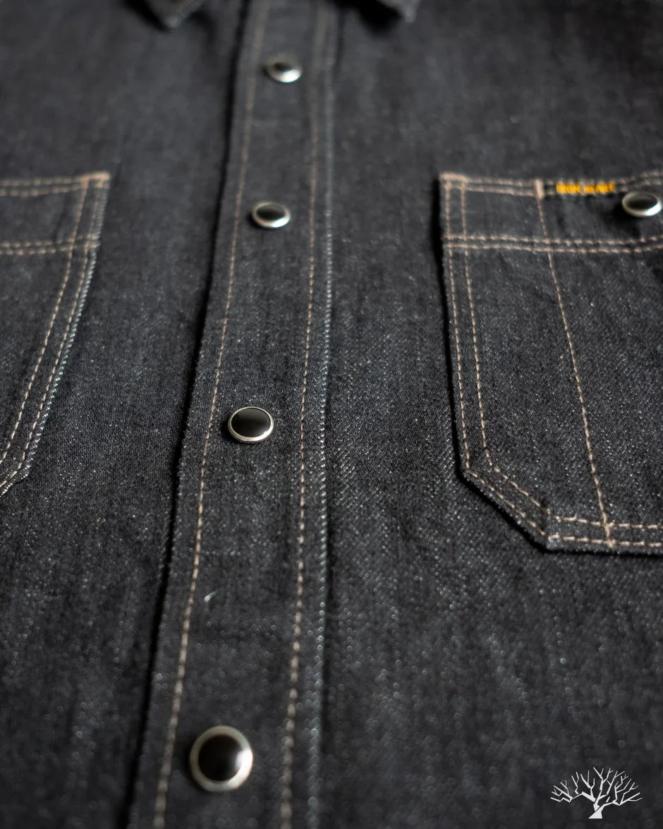 IHSH-326-BLK - 12oz Selvedge Denim Snap Work Shirt - Black