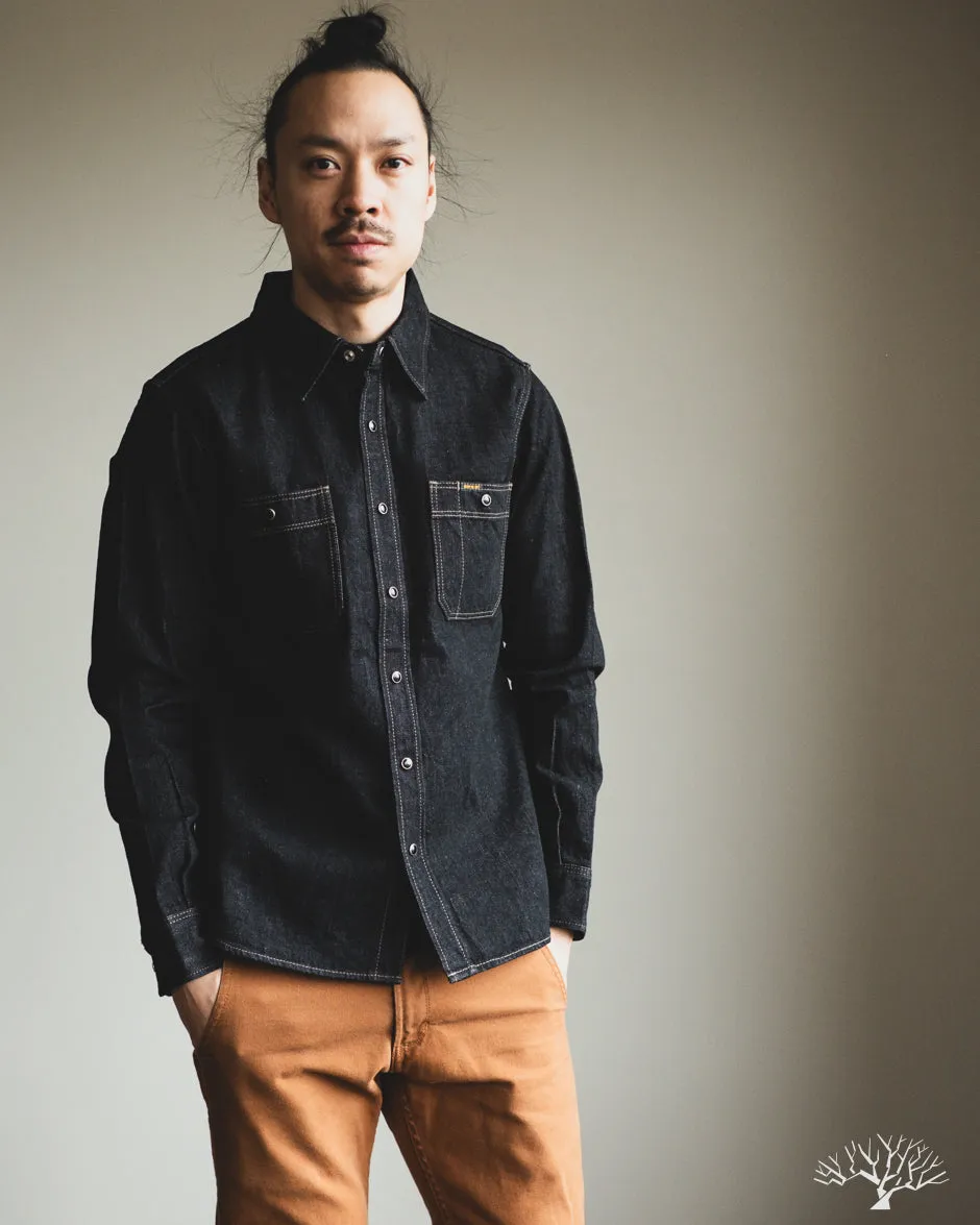 IHSH-326-BLK - 12oz Selvedge Denim Snap Work Shirt - Black