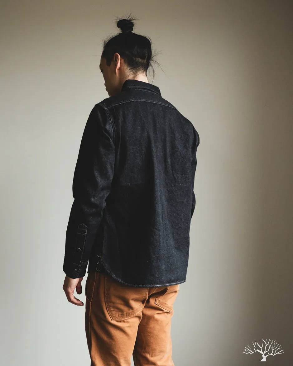 IHSH-326-BLK - 12oz Selvedge Denim Snap Work Shirt - Black