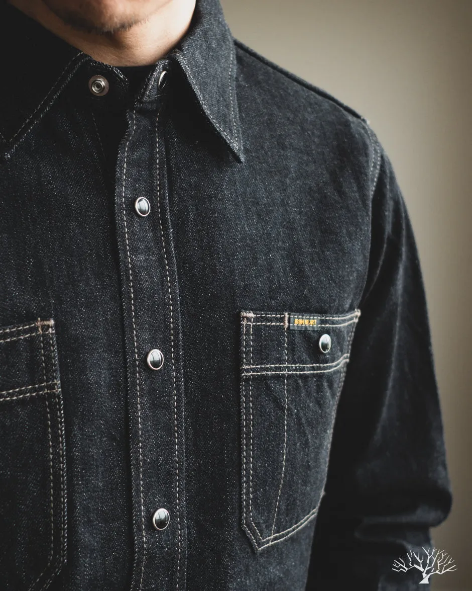 IHSH-326-BLK - 12oz Selvedge Denim Snap Work Shirt - Black