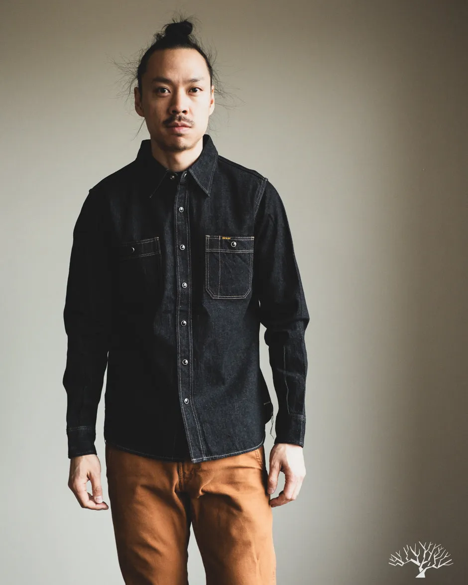 IHSH-326-BLK - 12oz Selvedge Denim Snap Work Shirt - Black