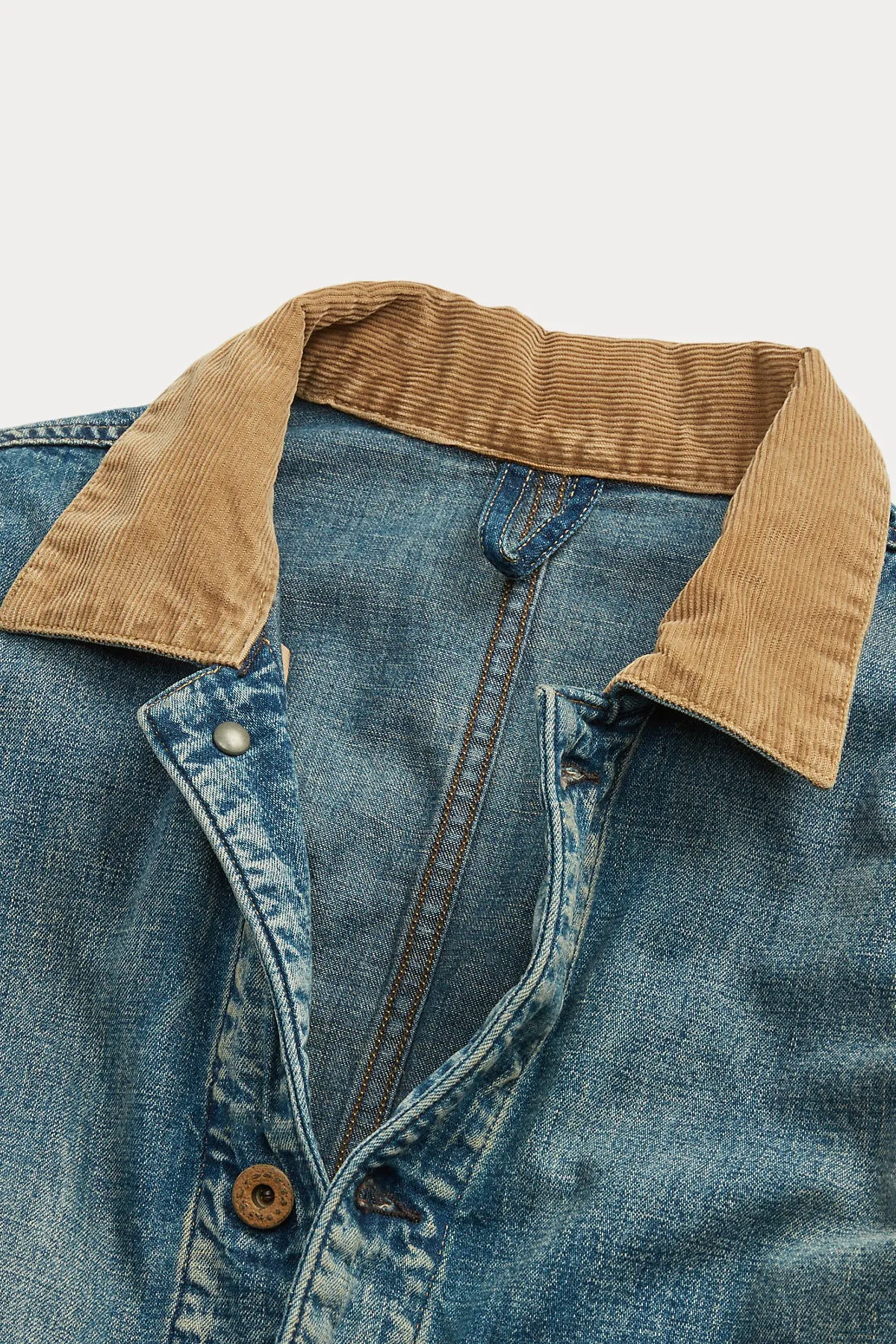 Indigo Cotton-Linen Denim Work Jacket - Repaired Campton Wash