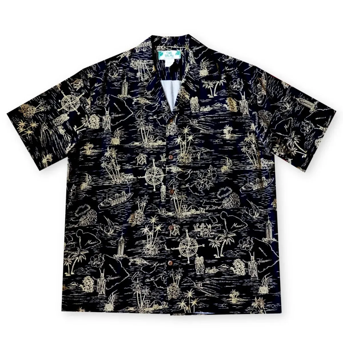 island cruise black hawaiian rayon shirt