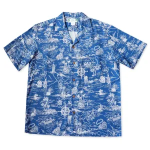 island cruise blue hawaiian rayon shirt