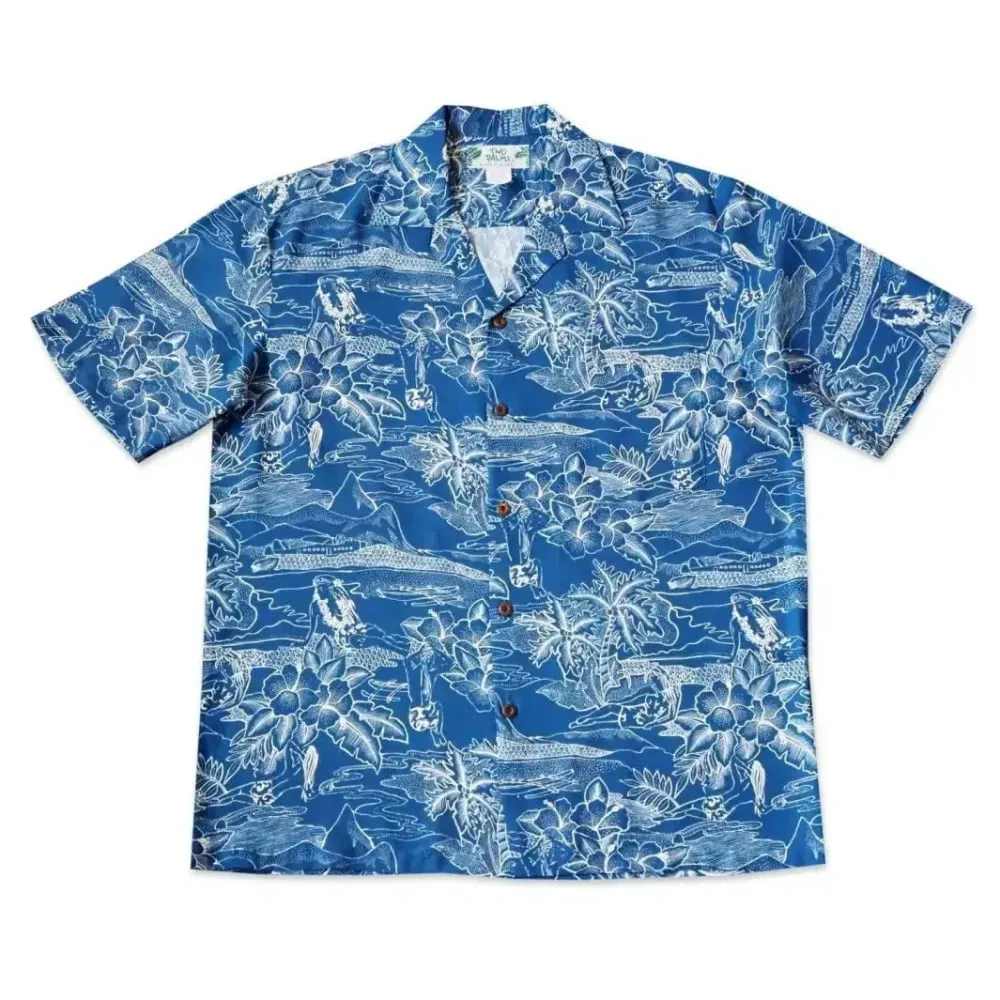 island hop blue hawaiian rayon shirt