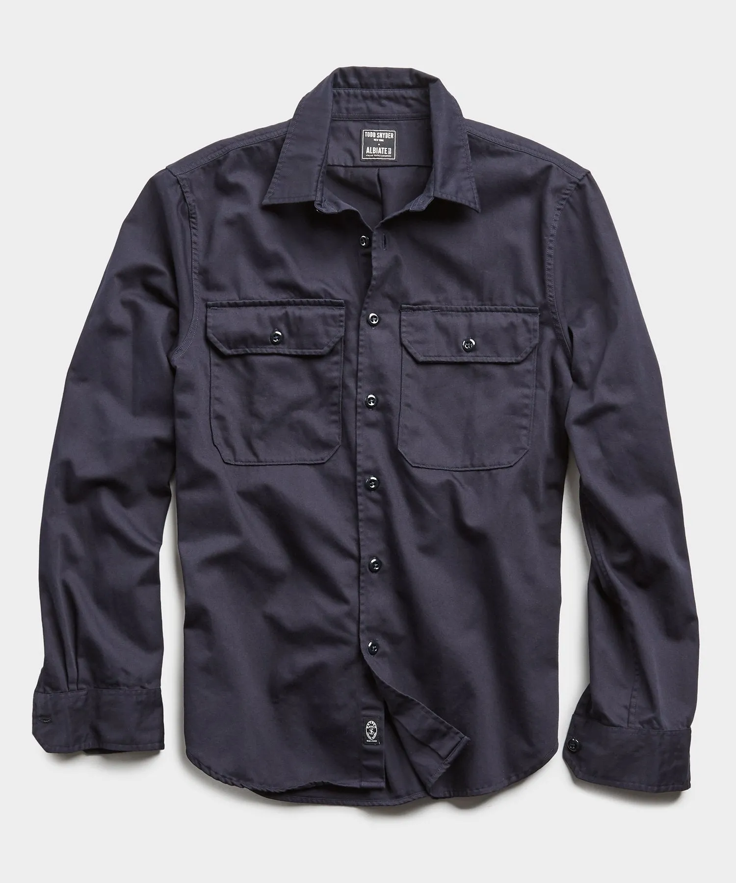 Italian Two Pocket Utility Long Sleeve Shirt in Navy