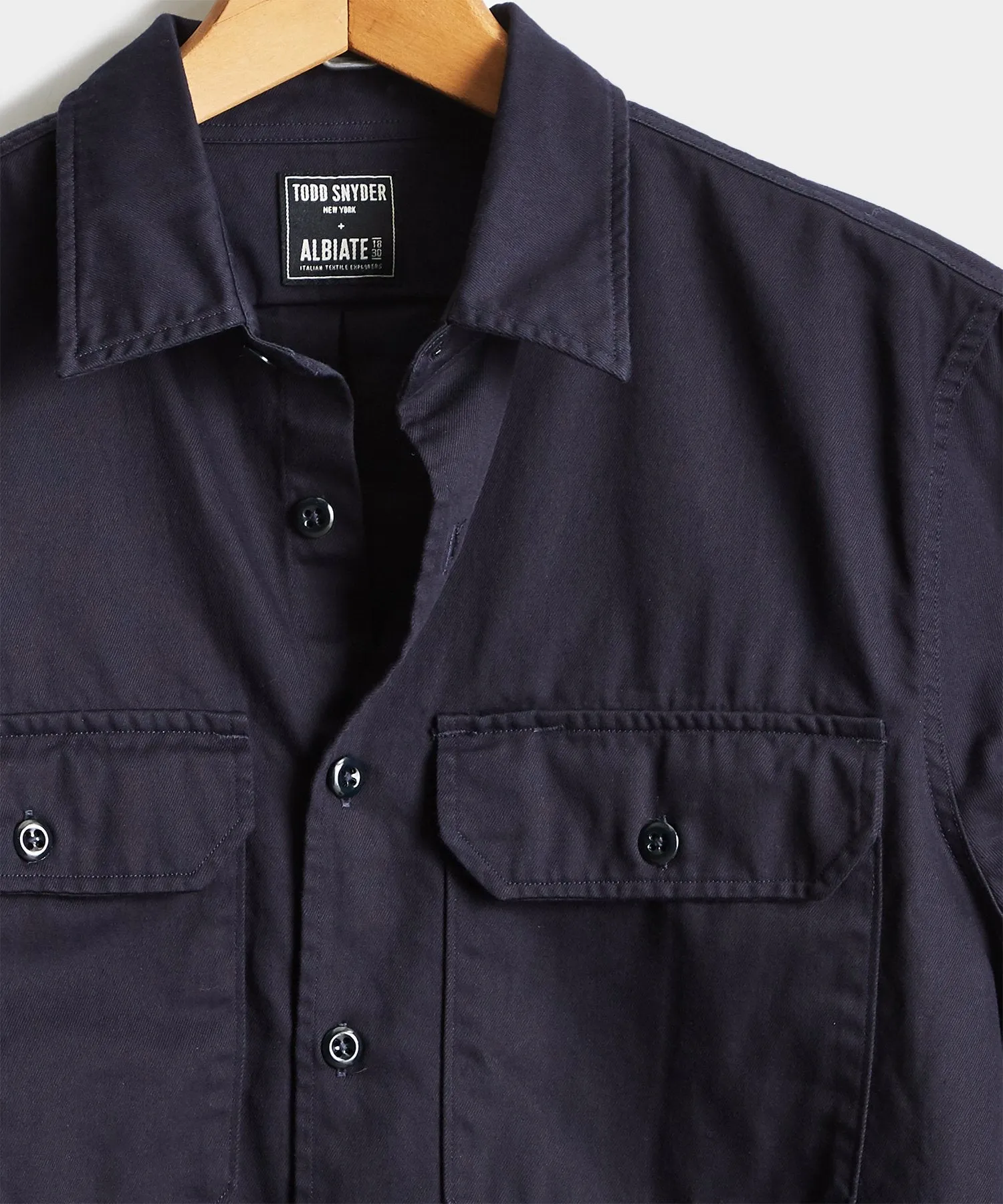 Italian Two Pocket Utility Long Sleeve Shirt in Navy