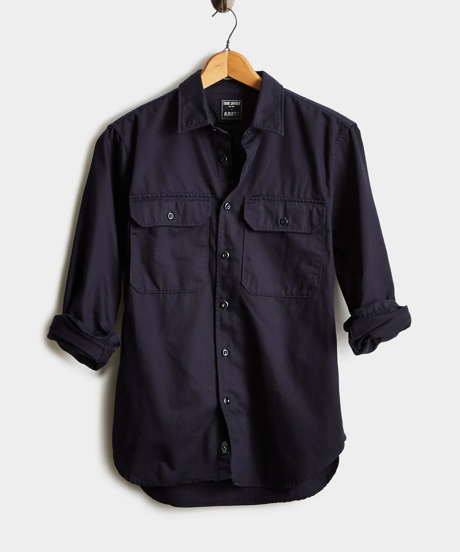Italian Two Pocket Utility Long Sleeve Shirt in Navy