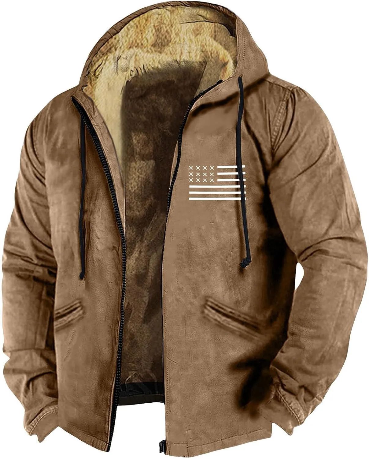 Jackets for Men Winter Comfortable Coats Full Zip Up Hoodies with Pocket Fuzzy Thermal Oversized Casual Outerwear
