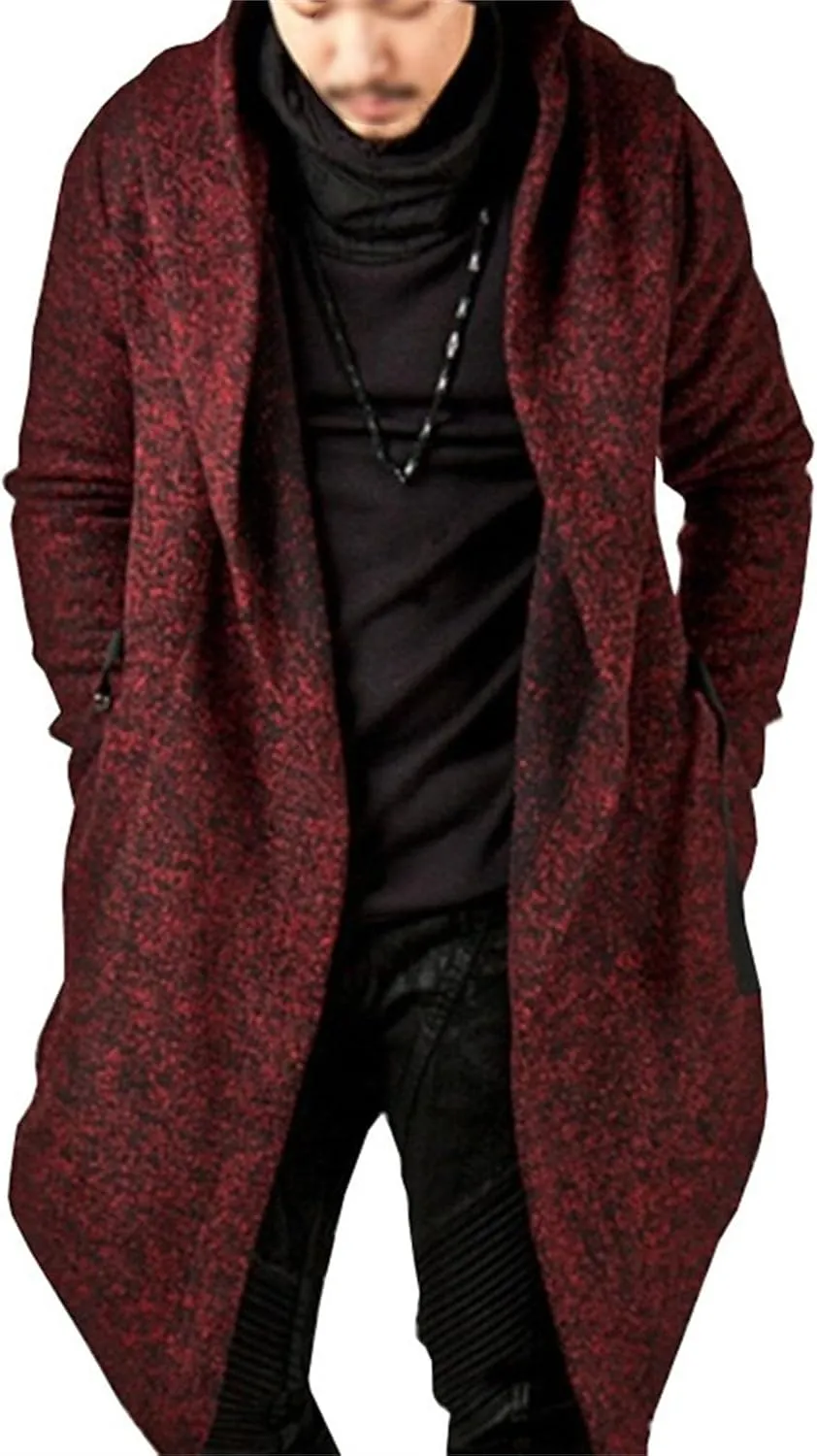 JEKE-DG Men's Asymmetrical Hem Hooded Coat Cardigan Vintage Long Coat Jacket Stylish Loose Fit Outdoor Overcoats