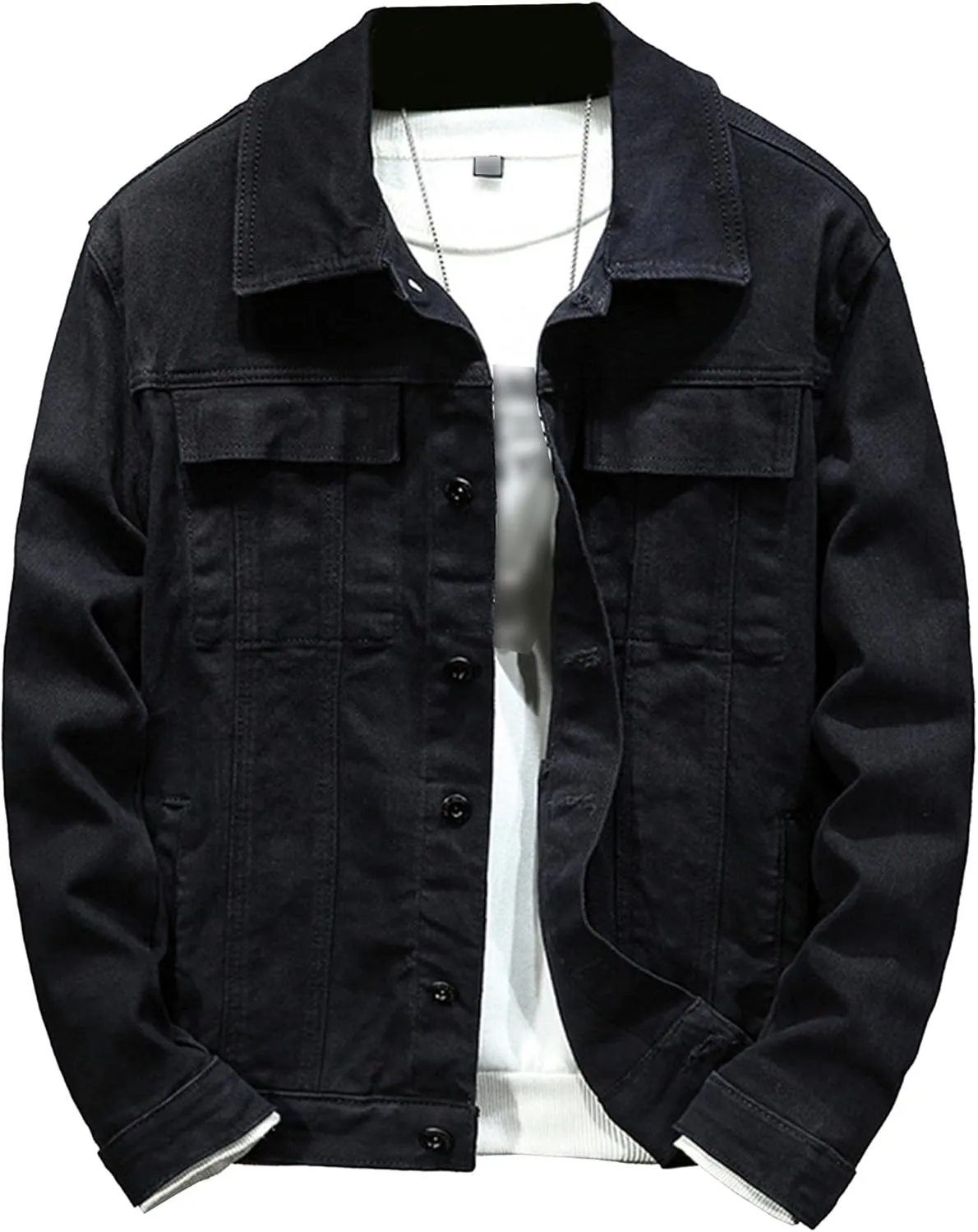 JEKE-DG Men's Classic Denim Jacket Casual Distressed Slim Fit Jean Jackets Long Sleeve Trucker Denim Coat