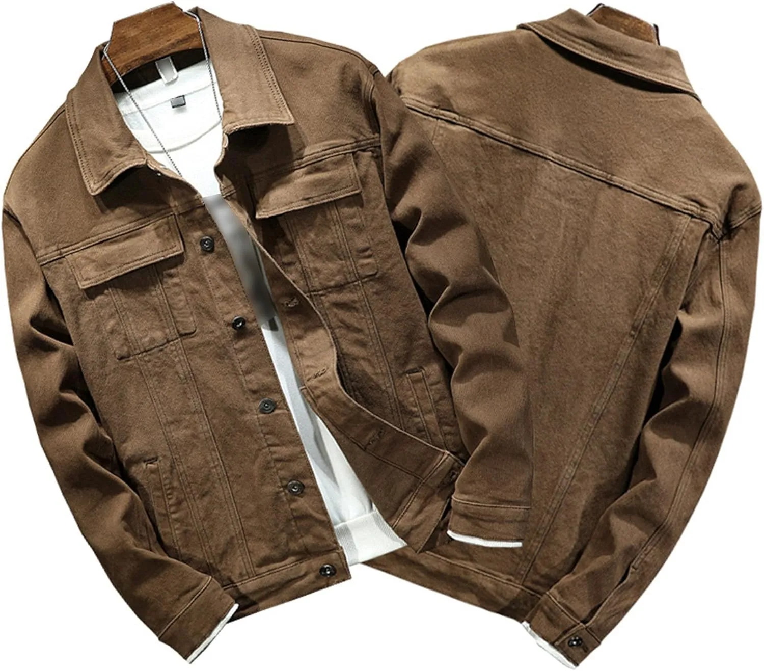 JEKE-DG Men's Classic Denim Jacket Casual Distressed Slim Fit Jean Jackets Long Sleeve Trucker Denim Coat