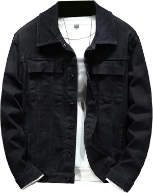 JEKE-DG Men's Classic Denim Jacket Casual Distressed Slim Fit Jean Jackets Long Sleeve Trucker Denim Coat