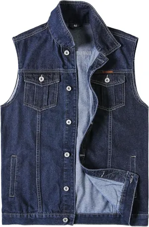 JEKE-DG Men's Classic Denim Waistcoat Sleeveless Motorcycle Trucker Jean Jackets Denim Biker Plus Size Outerwear