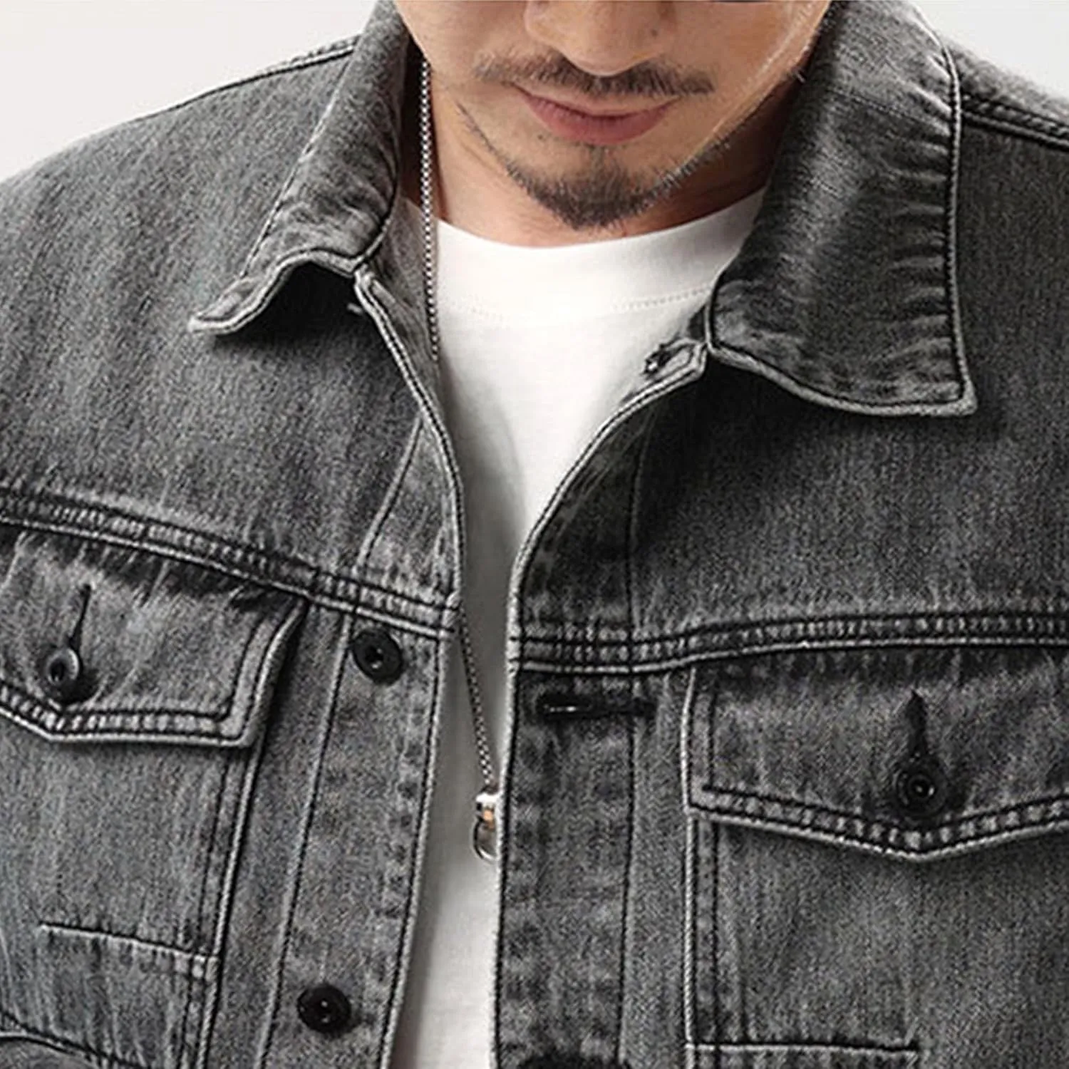 JEKE-DG Men's Classic Slim Denim Jacket Casual Long Sleeve Jean Jacket Coat Distressed Button Down Jean Trucker Coat