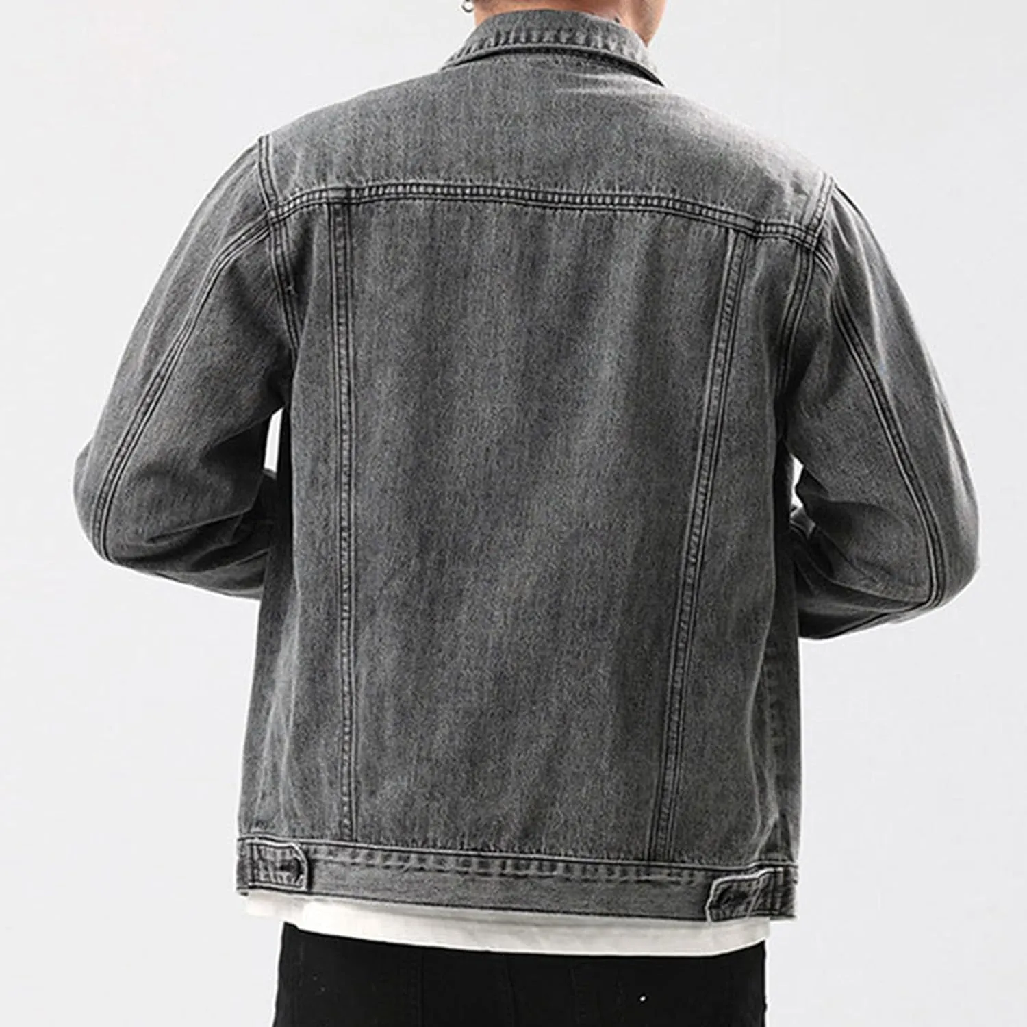 JEKE-DG Men's Classic Slim Denim Jacket Casual Long Sleeve Jean Jacket Coat Distressed Button Down Jean Trucker Coat