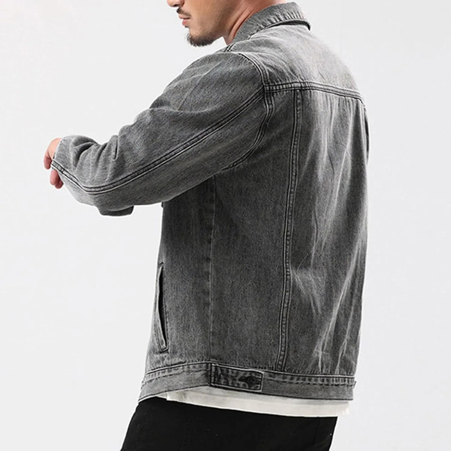 JEKE-DG Men's Classic Slim Denim Jacket Casual Long Sleeve Jean Jacket Coat Distressed Button Down Jean Trucker Coat