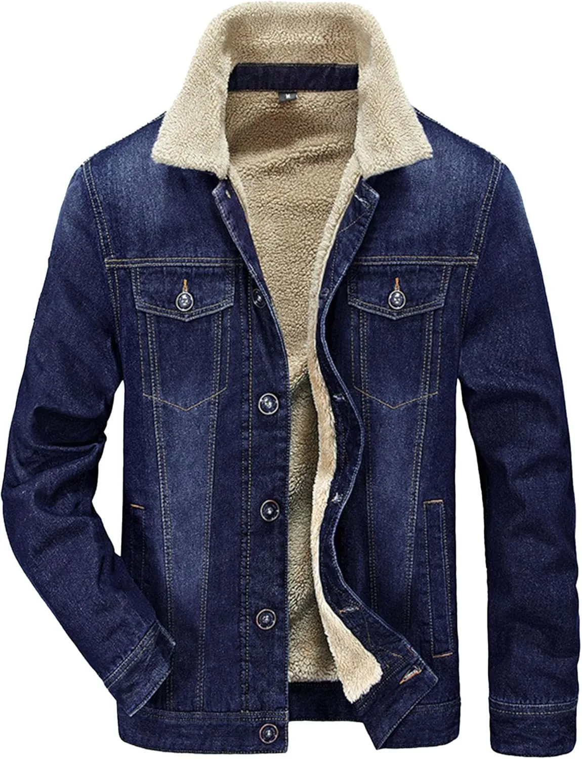 JEKE-DG Men's Sherpa Fleece Lined Denim Jacket Winter Trucker Jean Jacket Cowboy Thicken Cargo Coat