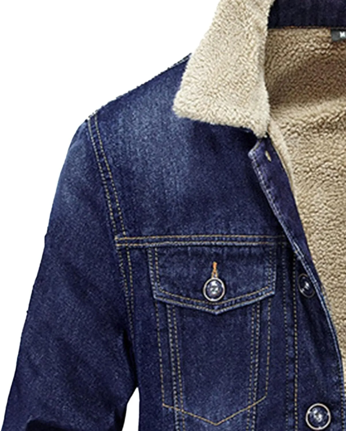 JEKE-DG Men's Sherpa Fleece Lined Denim Jacket Winter Trucker Jean Jacket Cowboy Thicken Cargo Coat