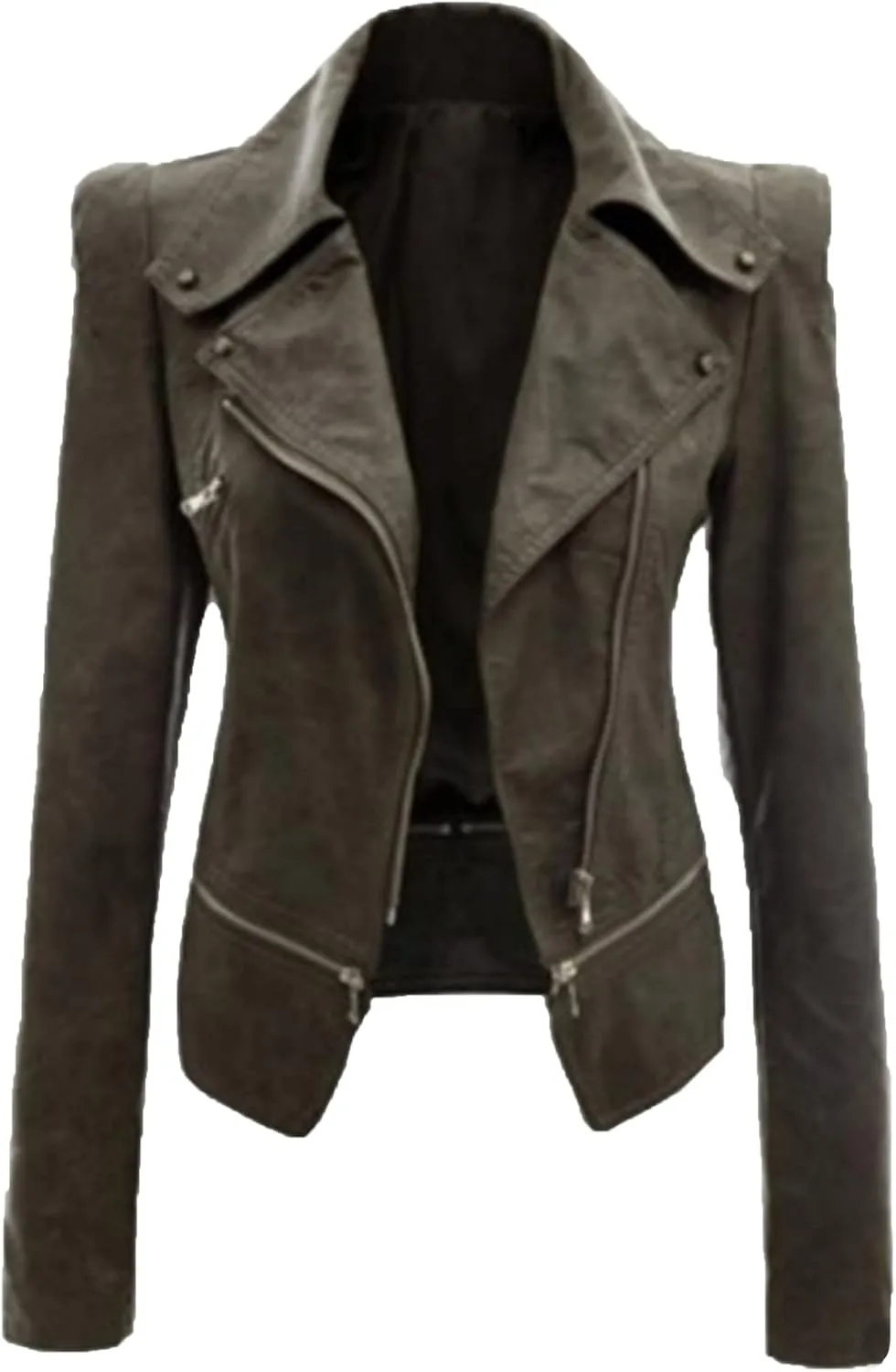 JEsilunmaMY Slimming Moto Jacket Women Fashion Long Sleeve Zip Moto Biker Coat Fall Winter Casual Motorcycle Bomber Jackets