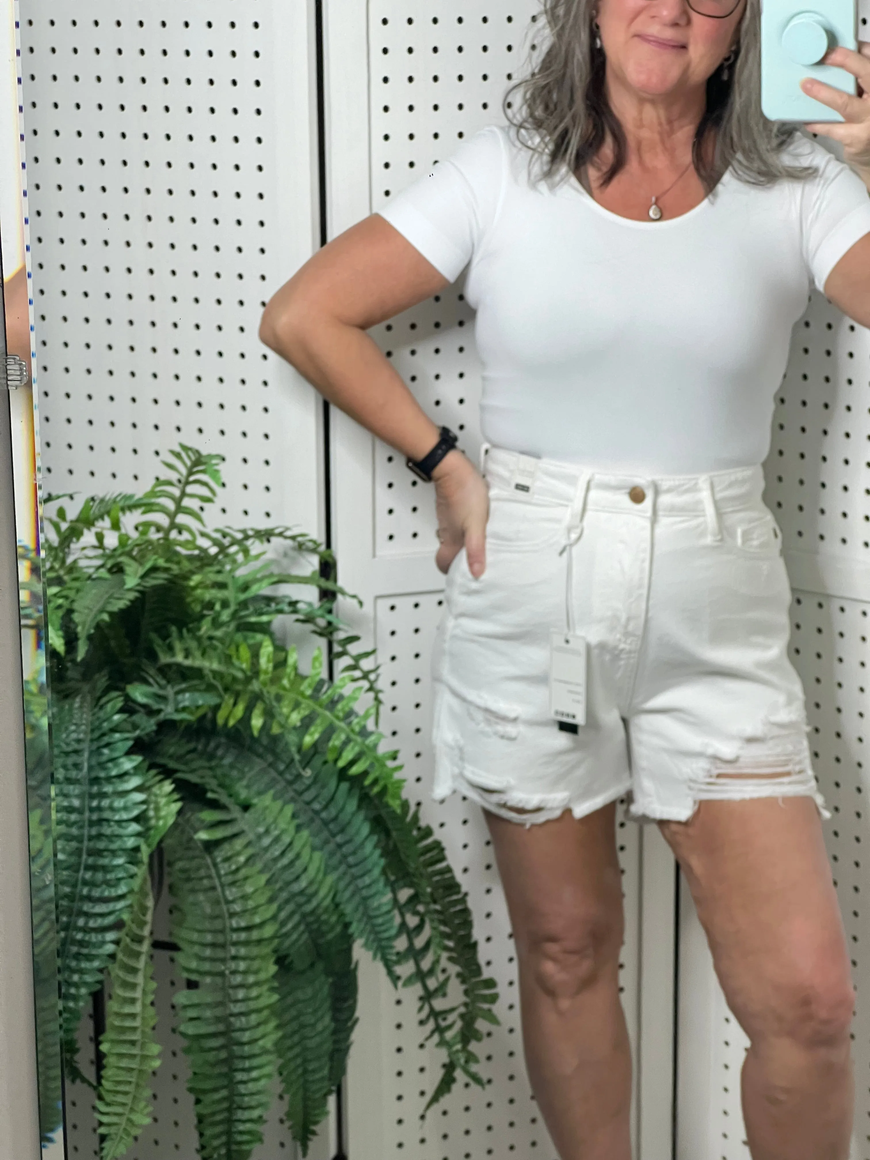 Judy Blue High Rise Rigid Magic Cutoff Shorts in White