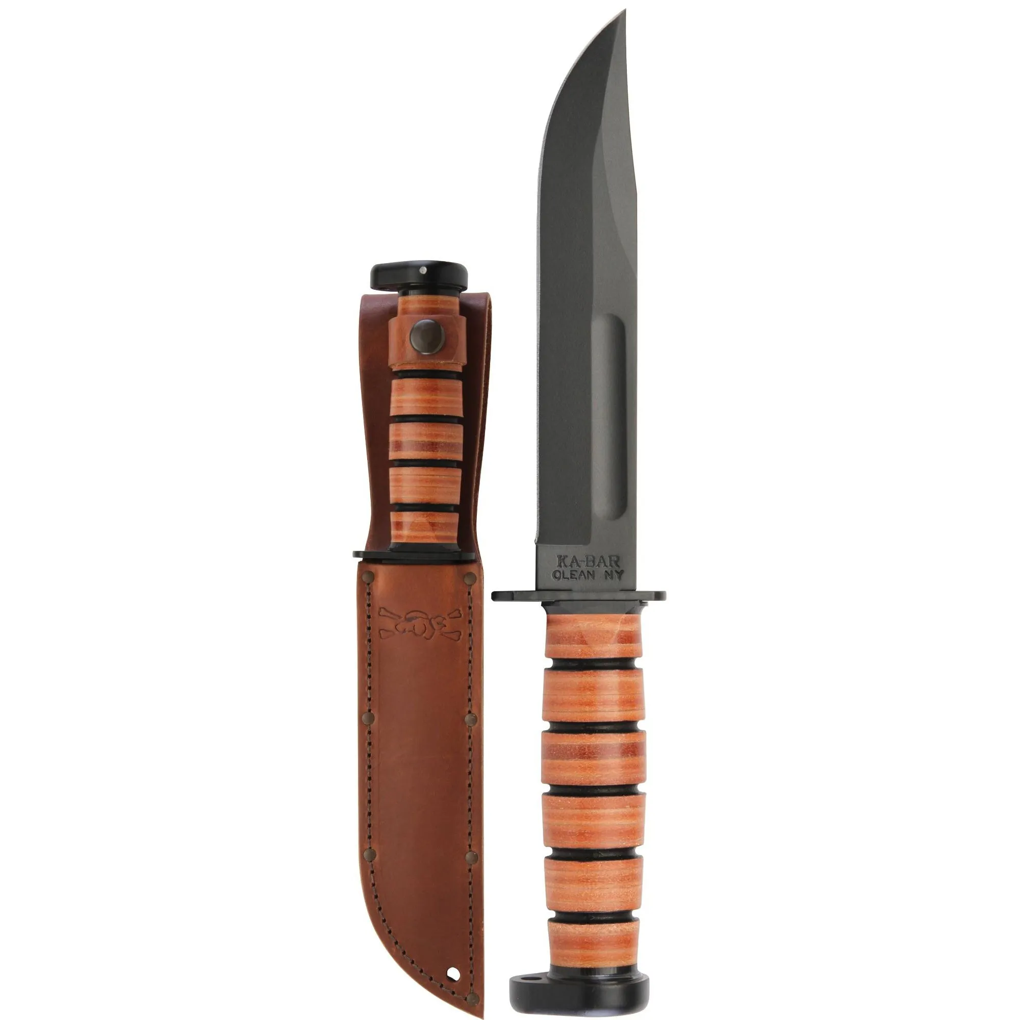 KA-BAR 7" Straight Edge Fixed Blade Dog's Head Utility Knife w/ Sheath - Brown