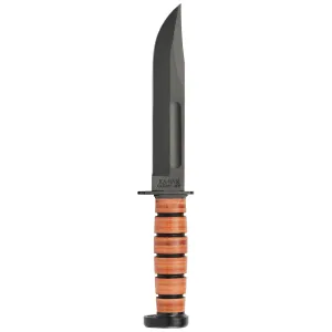 KA-BAR 7" Straight Edge Fixed Blade Dog's Head Utility Knife w/ Sheath - Brown