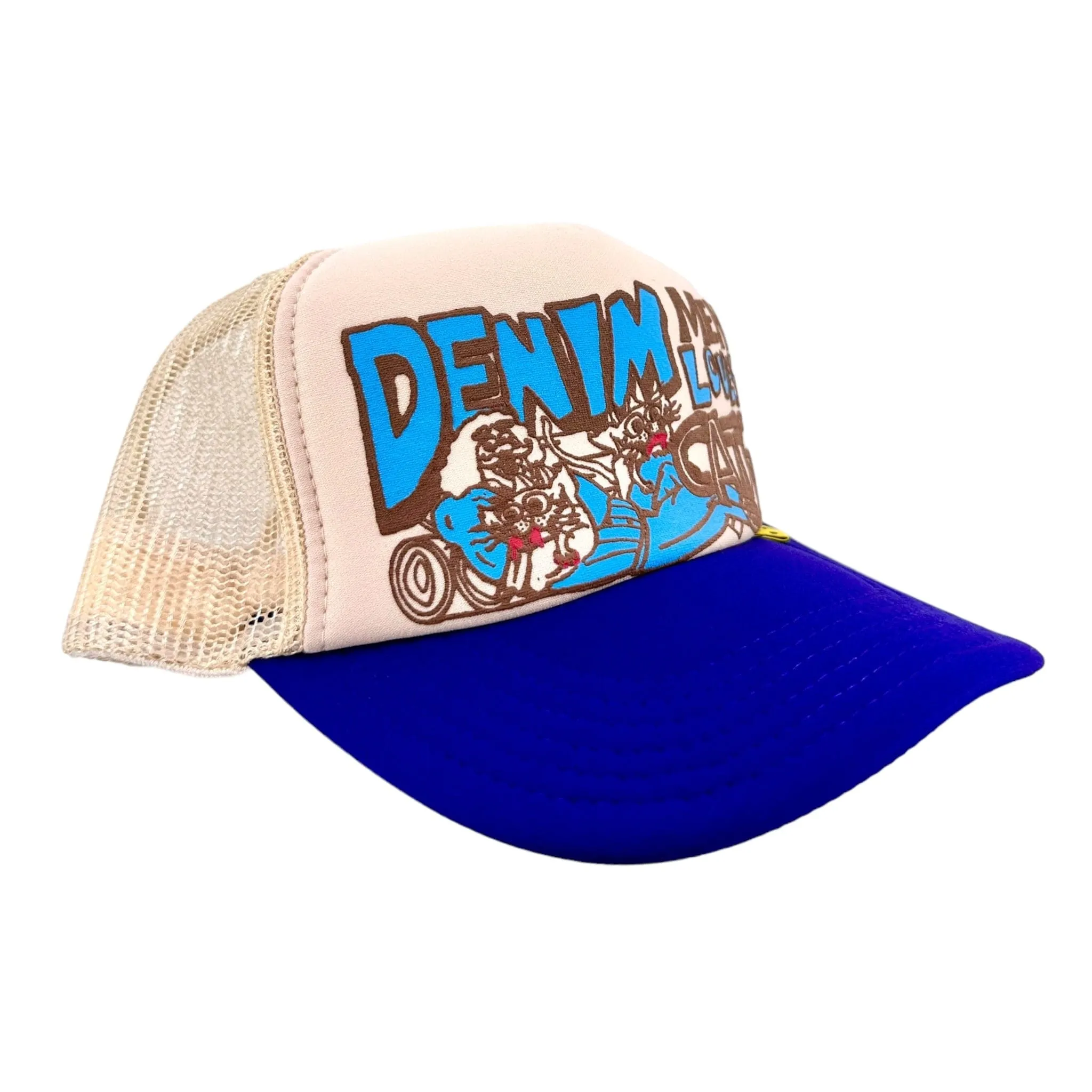 Kapital Denim Men Love Cats Camo Trucker Hat Cream Purple